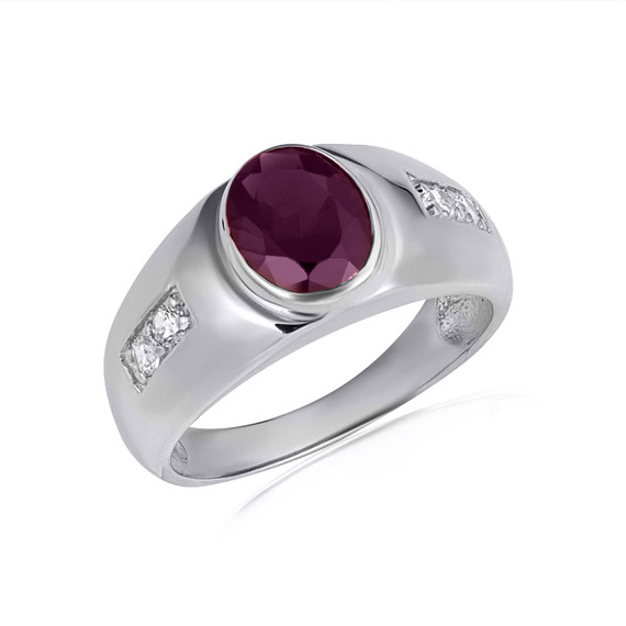 .925 Sterling Silver Oval Amethyst Gemstone Art Deco Ring