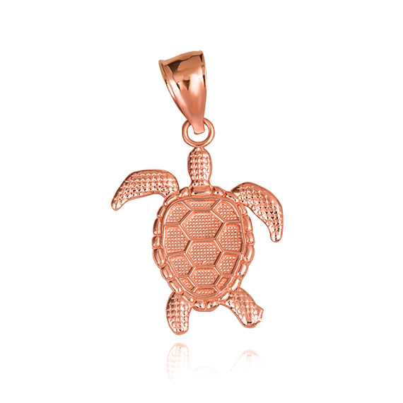Rose Gold Textured Sea Turtle Ocean Pendant