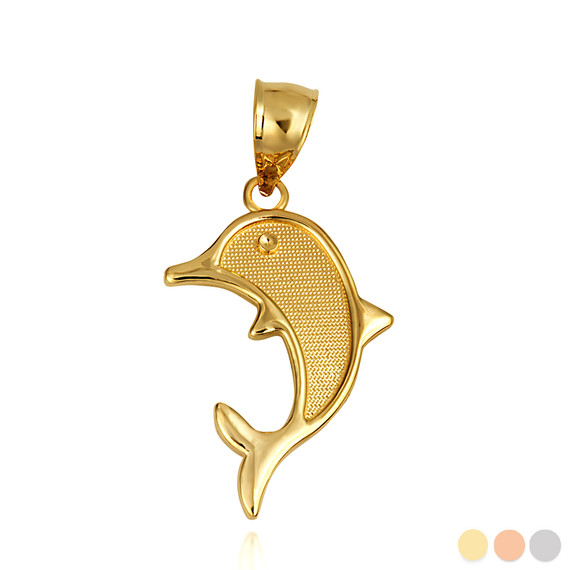 Gold Textured Dolphin Ocean Pendant