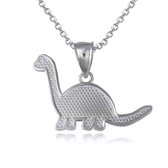 .925 Sterling Silver Brachiosaurus Dinosaur Textured Pendant Necklace