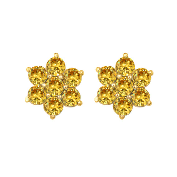 14K Yellow Gold Flower Petal Citrine Gemstone Earrings