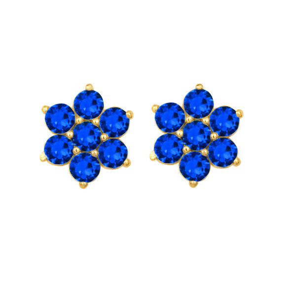 14K Yellow Gold Flower Petal Sapphire Gemstone Earrings