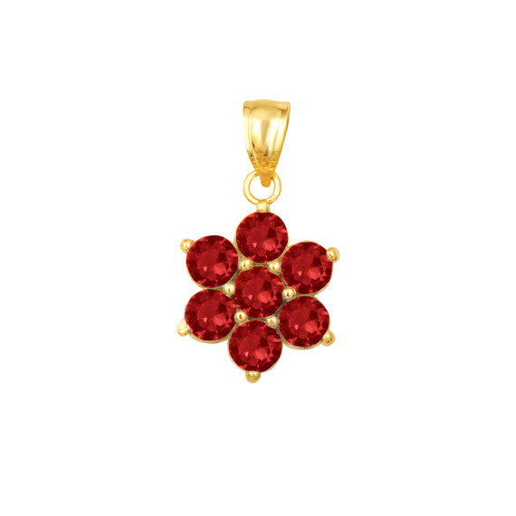 14K Yellow Gold Flower Petal Garnet Gemstone Pendant