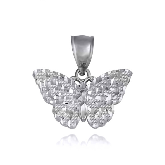 White Gold Diamond Cut Butterfly Charm Pendant