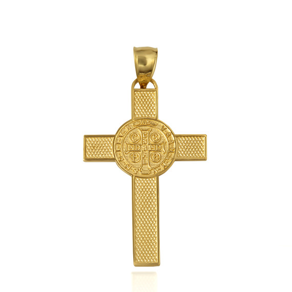 Gold Saint Benedict Medal Cross Reversible Pendant back side