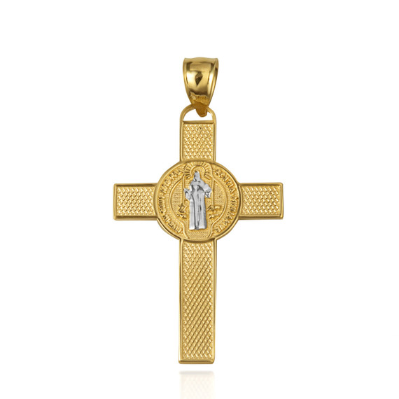 Gold Saint Benedict Medal Cross Reversible Pendant