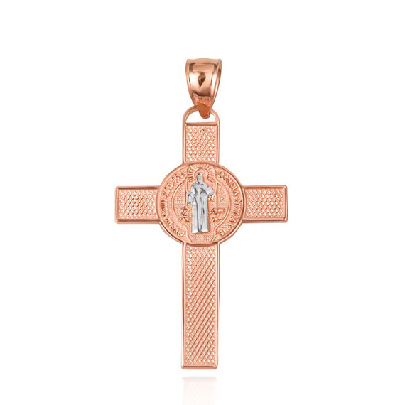 Rose Gold Saint Benedict Medal Cross Reversible Pendant