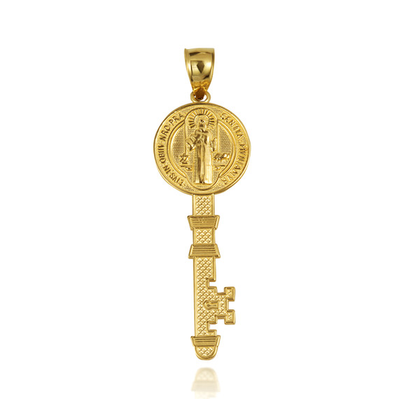 Gold Saint Benedict Medal Key Reversible Pendant