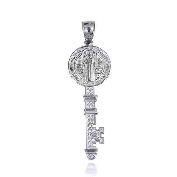 .925 Sterling Silver Saint Benedict Medal Key Reversible Pendant