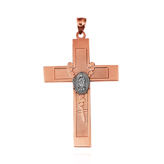 Two Tone Lady Of Guadalupe Medallion Beaded Cross Pendant