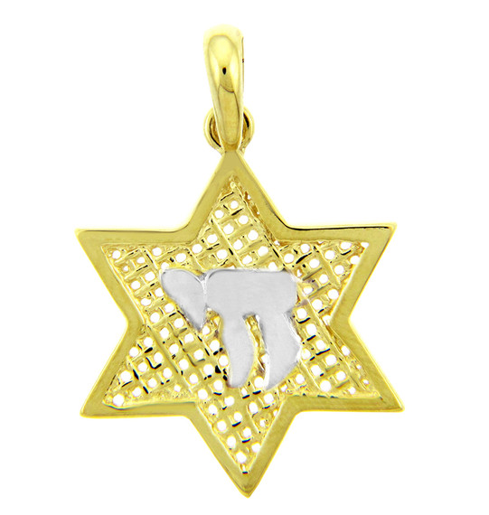 14K Yellow Gold Star of David Pendant with Chai