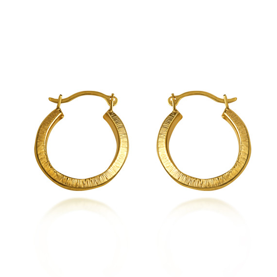 14K Yellow Gold Reversible Striped Hoop Earrings