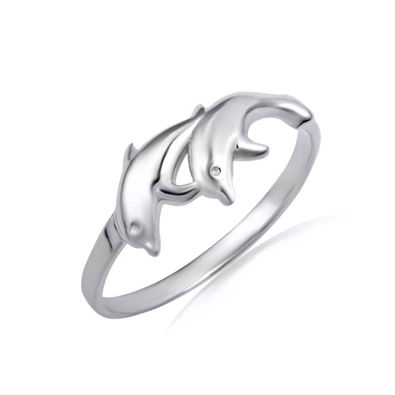 .925 Sterling Silver Dolphins Ocean Ring