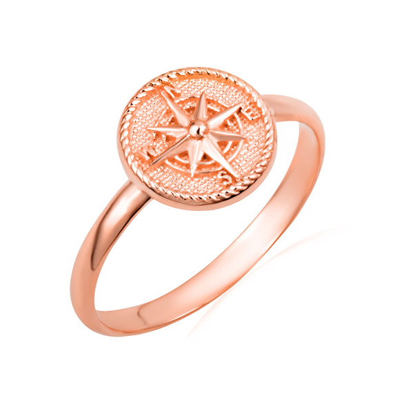 Rose Gold Beaded Compass Medallion Ring