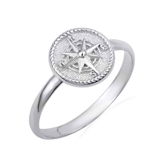 .925 Sterling Silver Beaded Compass Medallion Ring