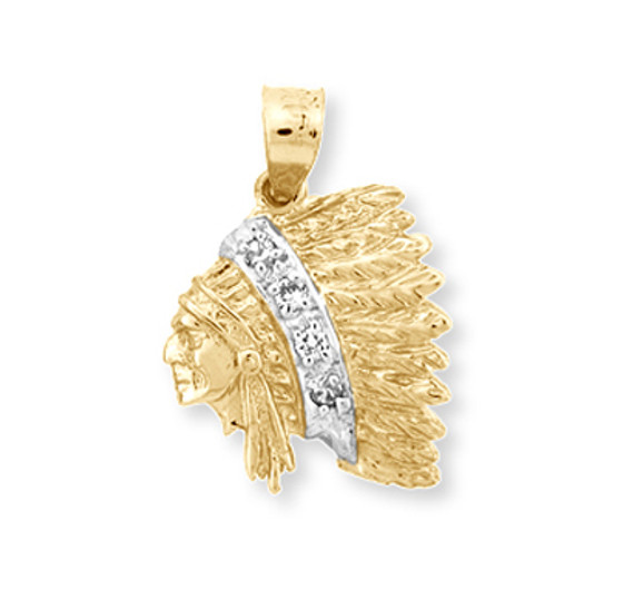 Indian chief head with cz in 10k or 14k yellow gold.