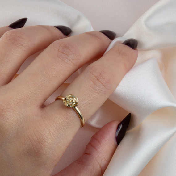 Gold Diamond Cut Rose Flower Ring (Available in Yellow/Rose/White Gold)