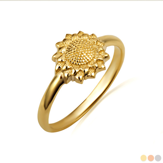Gold Beaded Sunflower Ring