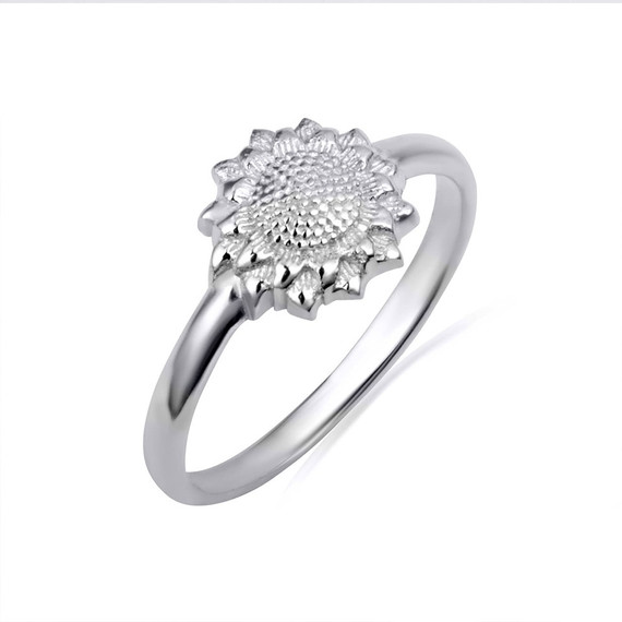 .925 Sterling Silver  Beaded Sunflower Ring