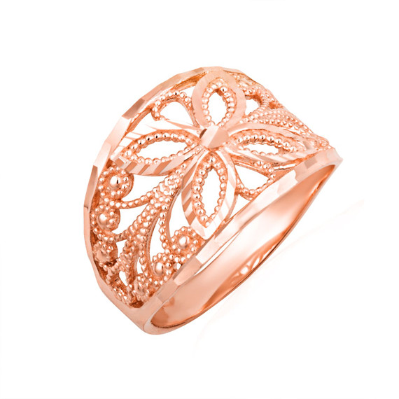 Rose Gold Diamond Cut Filigree Butterfly Band Ring