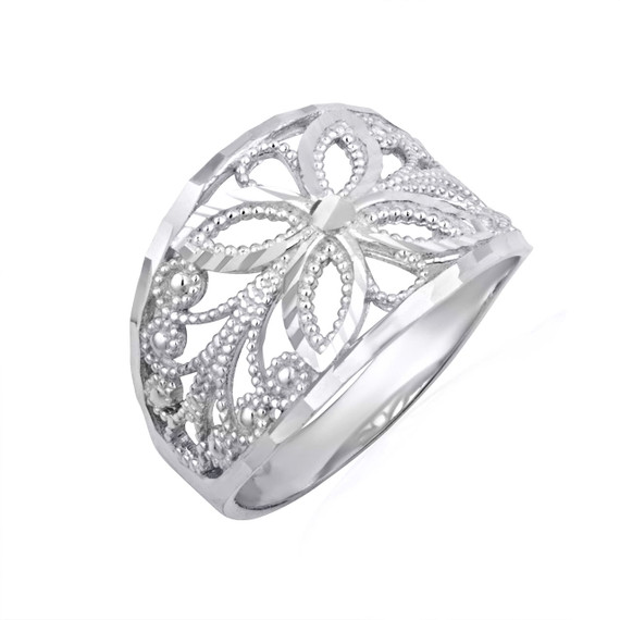 .925 Sterling Silver Diamond Cut Filigree Butterfly Band Ring