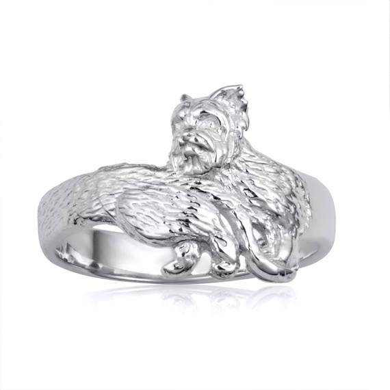 White Gold Yorkshire Terrier Pet Dog Yorkie Band Ring