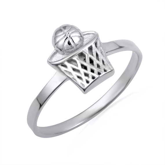 .925 Sterling Silver Basketball Hoop Sports Ring