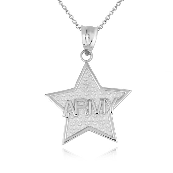 White Gold United States Army Officially Licensed Star Pendant Necklace