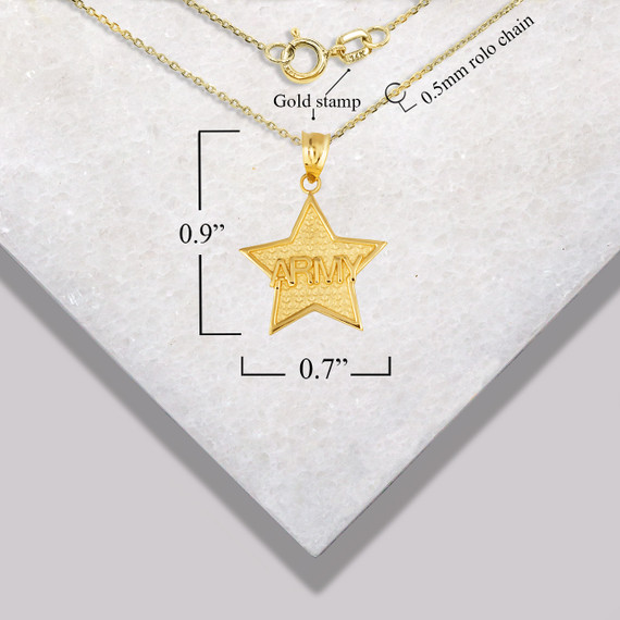 United States Army Officially Licensed Star Pendant Necklace with measurements
