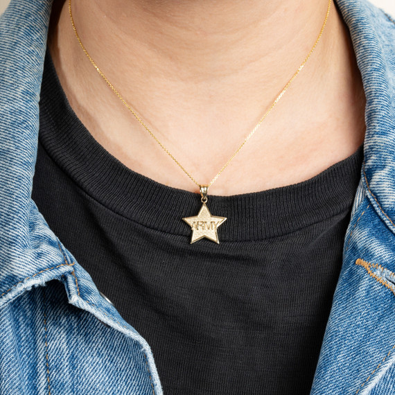 Gold United States Army Officially Licensed Star Pendant Necklace on female model