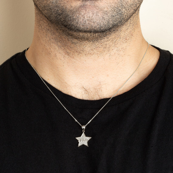 .925 Sterling Silver United States Army Officially Licensed Star Pendant Necklace on male model