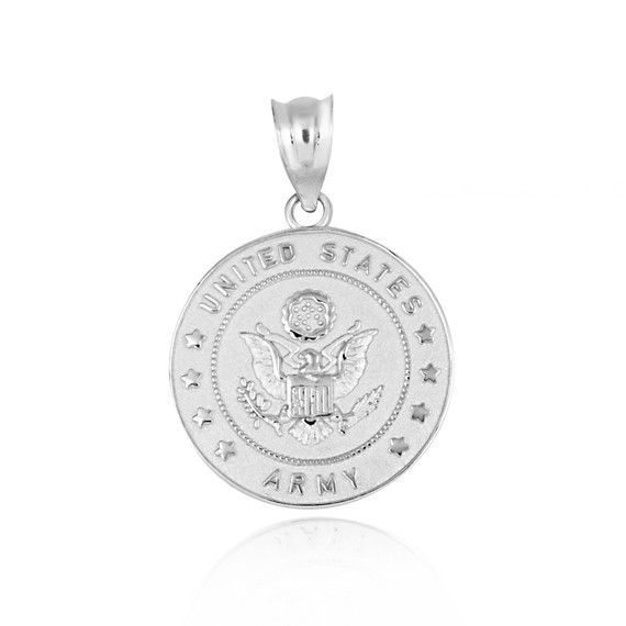White Gold United States Army Officially Licensed Eagle Emblem Medallion Pendant