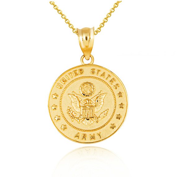 Gold United States Army Officially Licensed Eagle Emblem Medallion Pendant Necklace