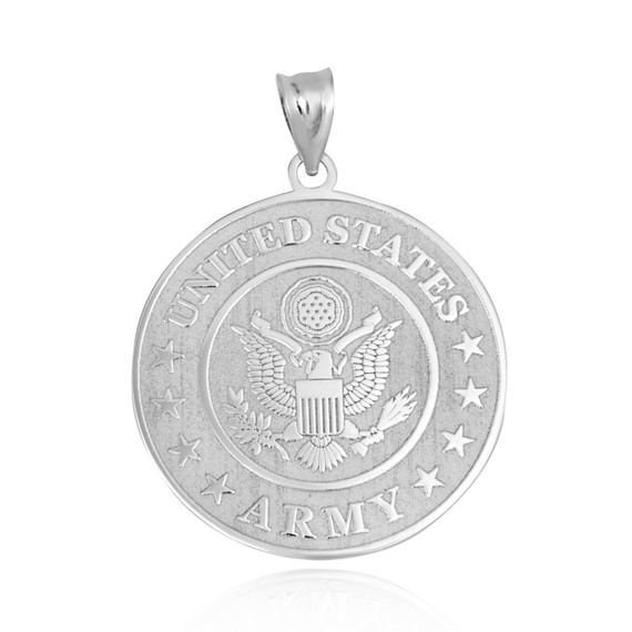 White Gold Engravable United States Army Officially Licensed Eagle Emblem Medallion Pendant