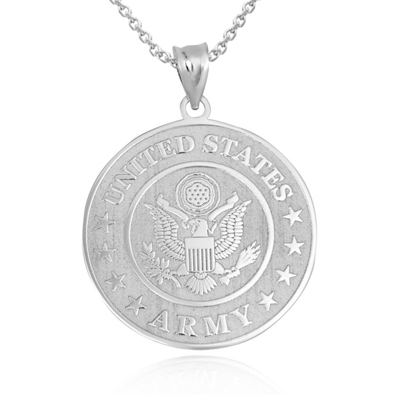 White Gold Engravable United States Army Officially Licensed Eagle Emblem Medallion Pendant Necklace