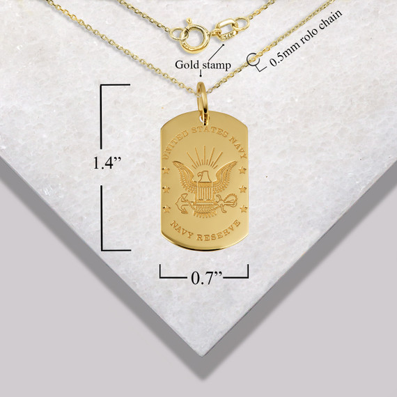 Gold Engravable United States Navy Reserve Officially Licensed Emblem Dog Tag Medallion Pendant Necklace with measurements