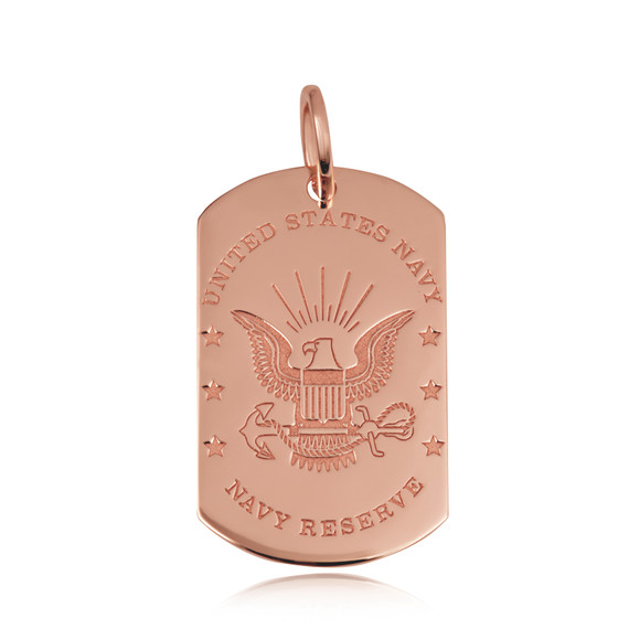 Rose Gold Engravable United States Navy Reserve Officially Licensed Emblem Dog Tag Medallion Pendant