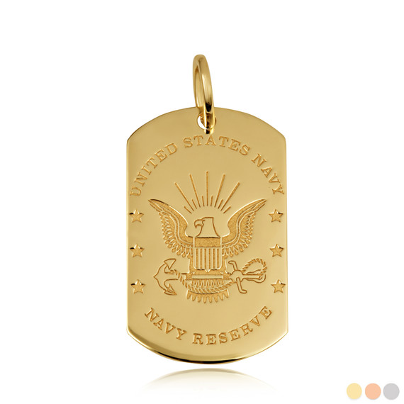 Gold Engravable United States Navy Reserve Officially Licensed Emblem Dog Tag Medallion Pendant