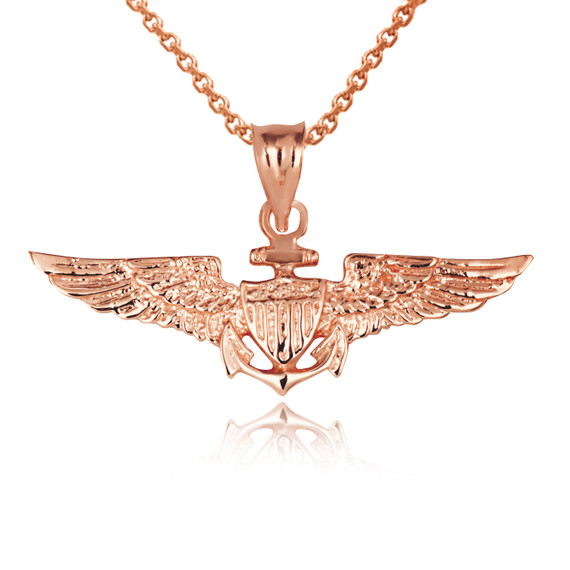 Rose Gold United States Navy Officially Licensed Shield Eagle Anchor Emblem Pendant Necklace