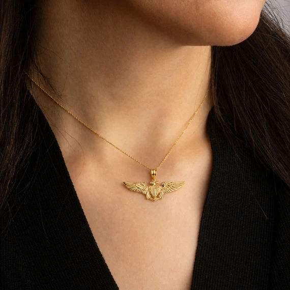  Gold United States Navy Officially Licensed Shield Eagle Anchor Emblem Pendant Necklace Model Picture