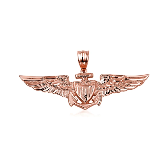 Rose Gold United States Navy Officially Licensed Shield Eagle Anchor Emblem Pendant