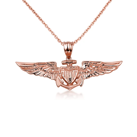 Rose Gold United States Navy Officially Licensed Shield Eagle Anchor Emblem Pendant Necklace