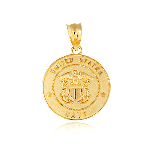Gold United States Navy Officially Licensed Shield Eagle Anchor Emblem Medallion Pendant