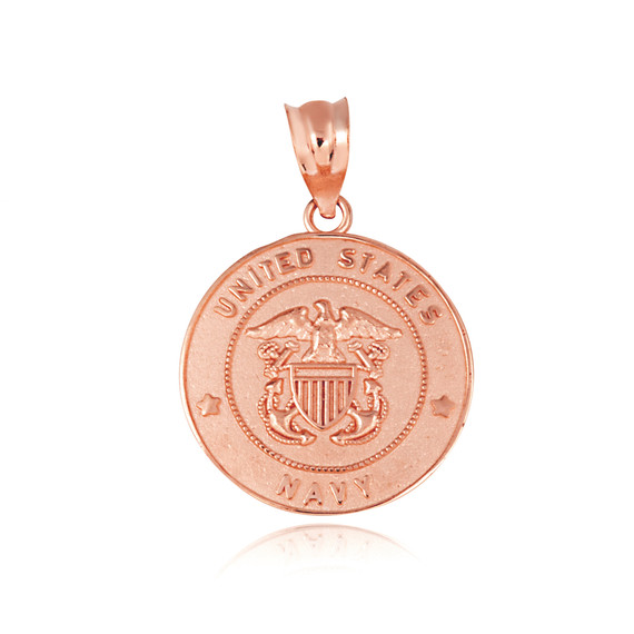 Rose Gold United States Navy Officially Licensed Shield Eagle Anchor Emblem Medallion Pendant