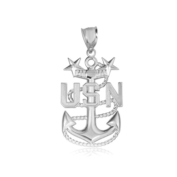 .925 Sterling Silver United States Navy Officially Licensed Master Chief Petty Officer Anchor Pendant