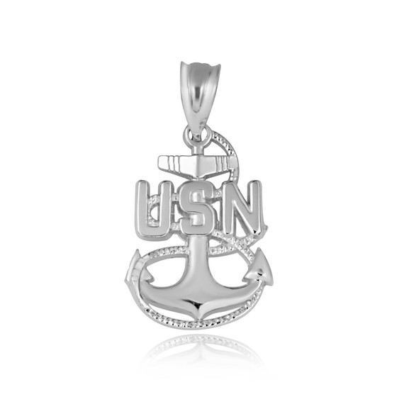 White Gold United States Navy Officially Licensed Chief Petty Officer Pendant
