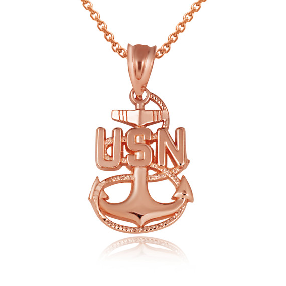 Rose Gold United States Navy Officially Licensed Chief Petty Officer Pendant Necklace