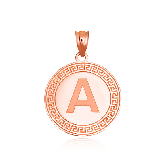 Rose Gold Personalized Letter A Initial Greek Key Medallion Pendant
