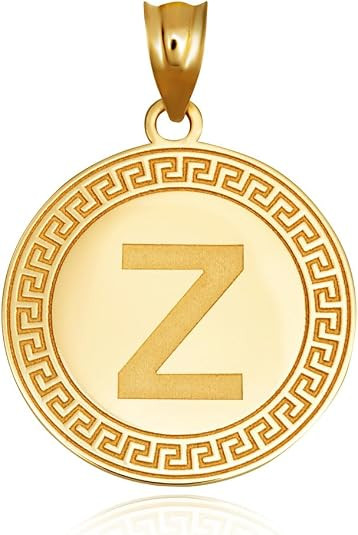 Gold Letter "A-Z" Initial Greek Key Medallion Pendant Necklace (Available in Yellow/Rose/White Gold)