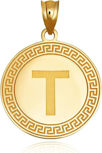 Gold Letter "A-Z" Initial Greek Key Medallion Pendant Necklace (Available in Yellow/Rose/White Gold)